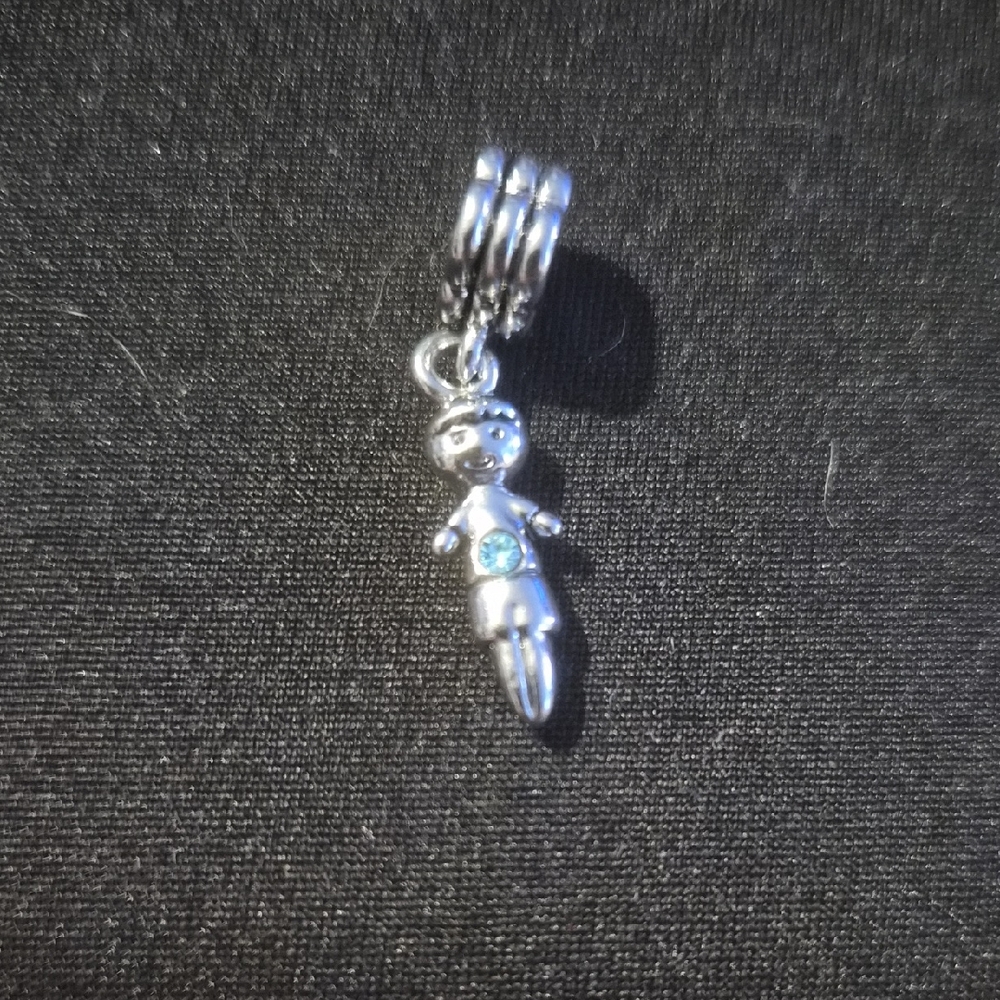 Sterling Silver Charm Boy Pendant with Blue Accent